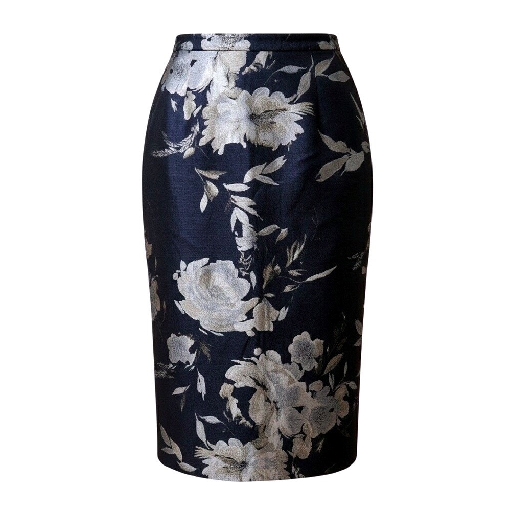 Ralph Lauren Collection Floral Jacquard Pen Silk Linen Pencil Skirt Sz 10 NWOT